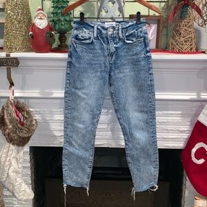 FRAME Le High Skinny Crop Acid Wash Cutoff Distressed Jeans Size 25 Used